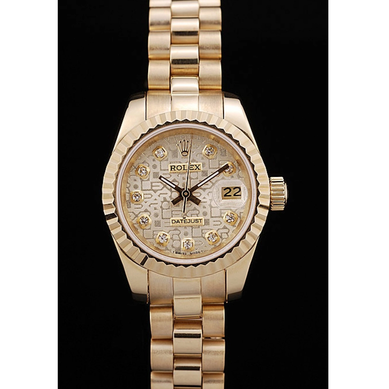 MiroTime 0720 Rolex DateJust Ribbed Pattern Gold Bezel Gold Dial
